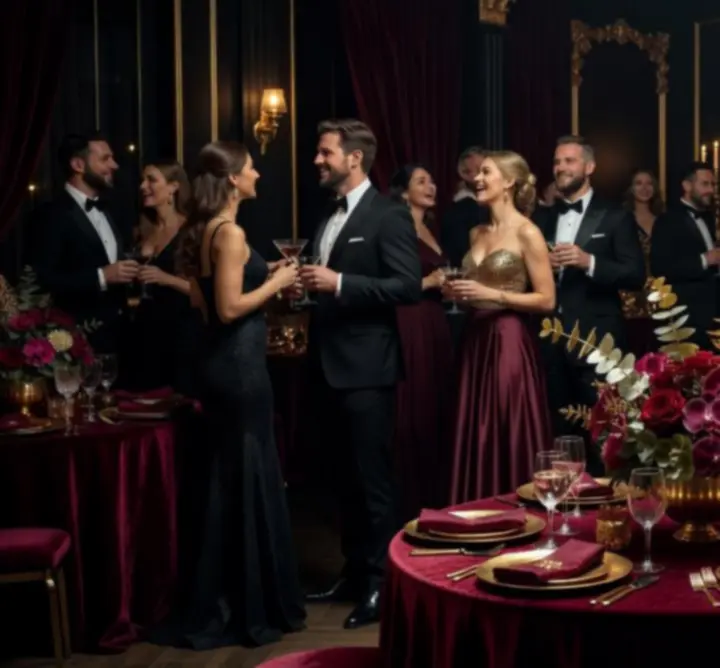 Elegancka prywatna impreza w klubowym wnętrzu z gośćmi przy stołach
