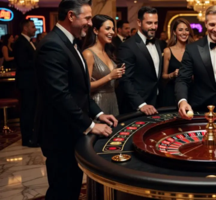 Stanowisko ruletki eventowej i blackjacka na eleganckim evencie